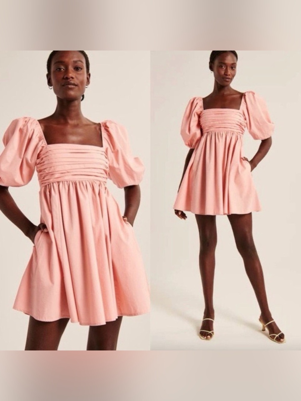 Abercrombie & Fitch Emerson poplin puff sleeve mini dress Large Tall Womens Pink